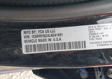 2020 Ram 1500 Big Horn 4X4 6'4 Box из США, поврежденный, VIN 1C6RRFBG4LN341491